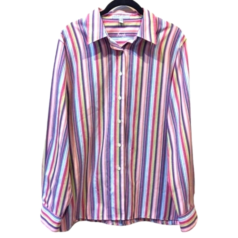 Foxcroft Bright Striped Wrinkle Free Classic Fit Button Up Shirt (14)
